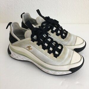 Authentic CHANEL velvet calfskin & mixed leather and mixed fibers sneakers